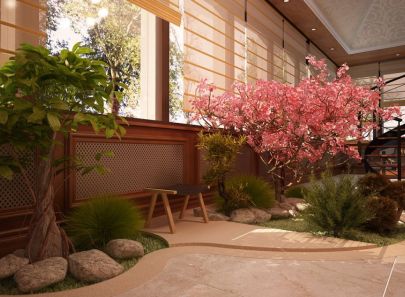 Роскошный зимний сад с кустарниками в дизайне дома