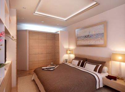 Светлый дизайн спальни в природных мотивах с нежной кроватью