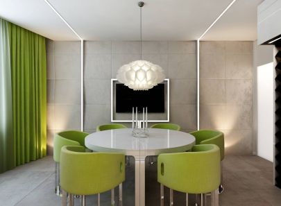 Интерьер столовой с оливковым цветом
