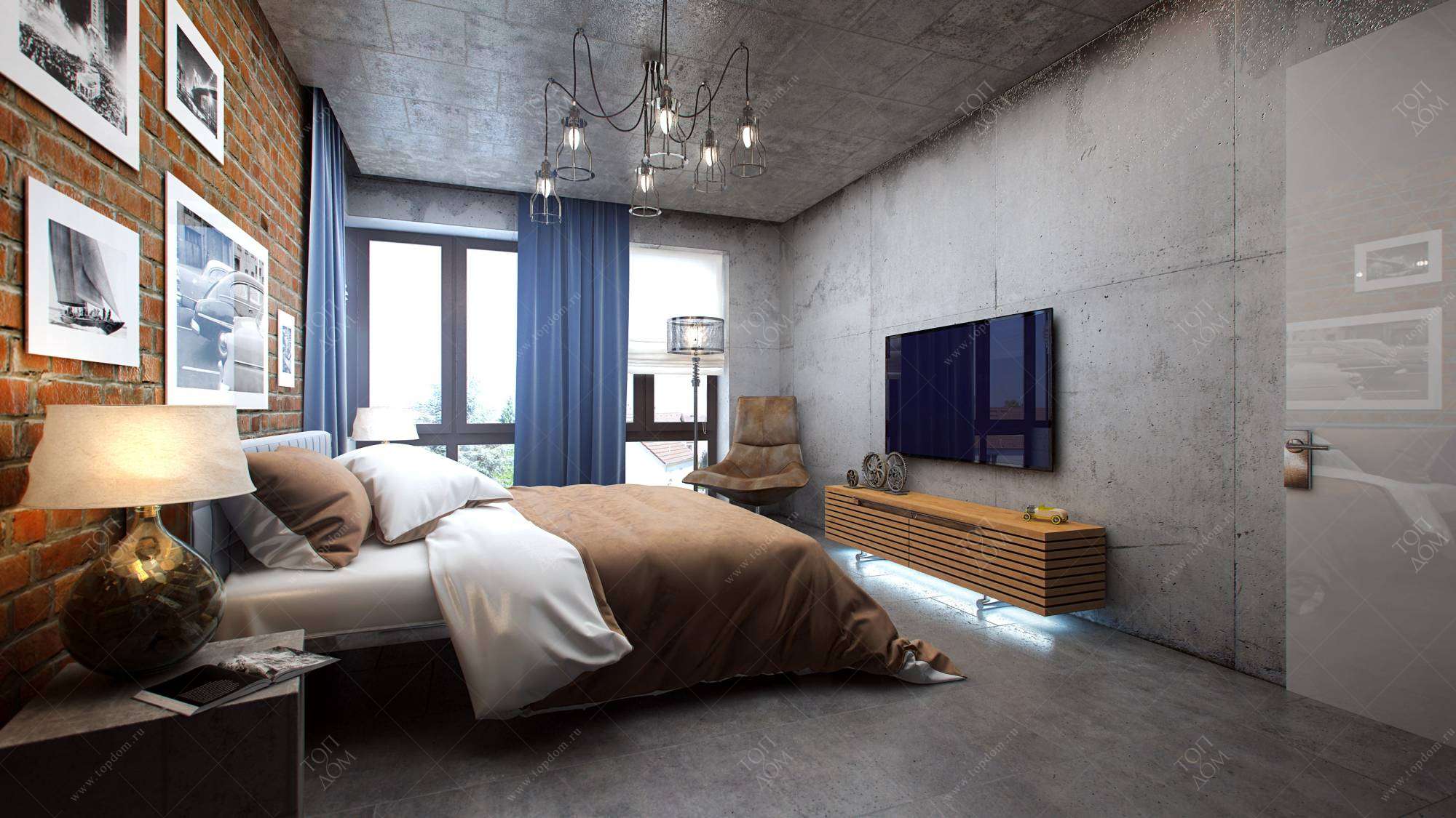 Дизайн спальни в стиле лофт – фото