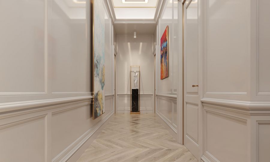 Отделка стен холла панелями