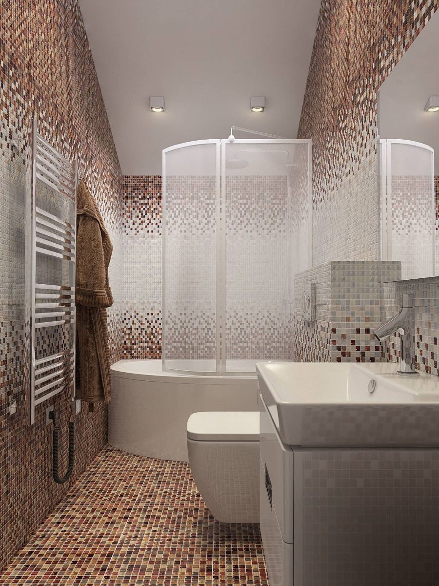 Душ с компактной ванной в интерьере санузла