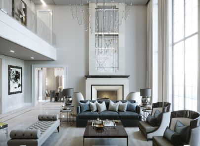 Темно-серый кожаный диван в дизайне гостиной
