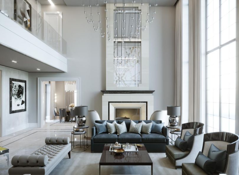 Темно-серый кожаный диван в дизайне гостиной