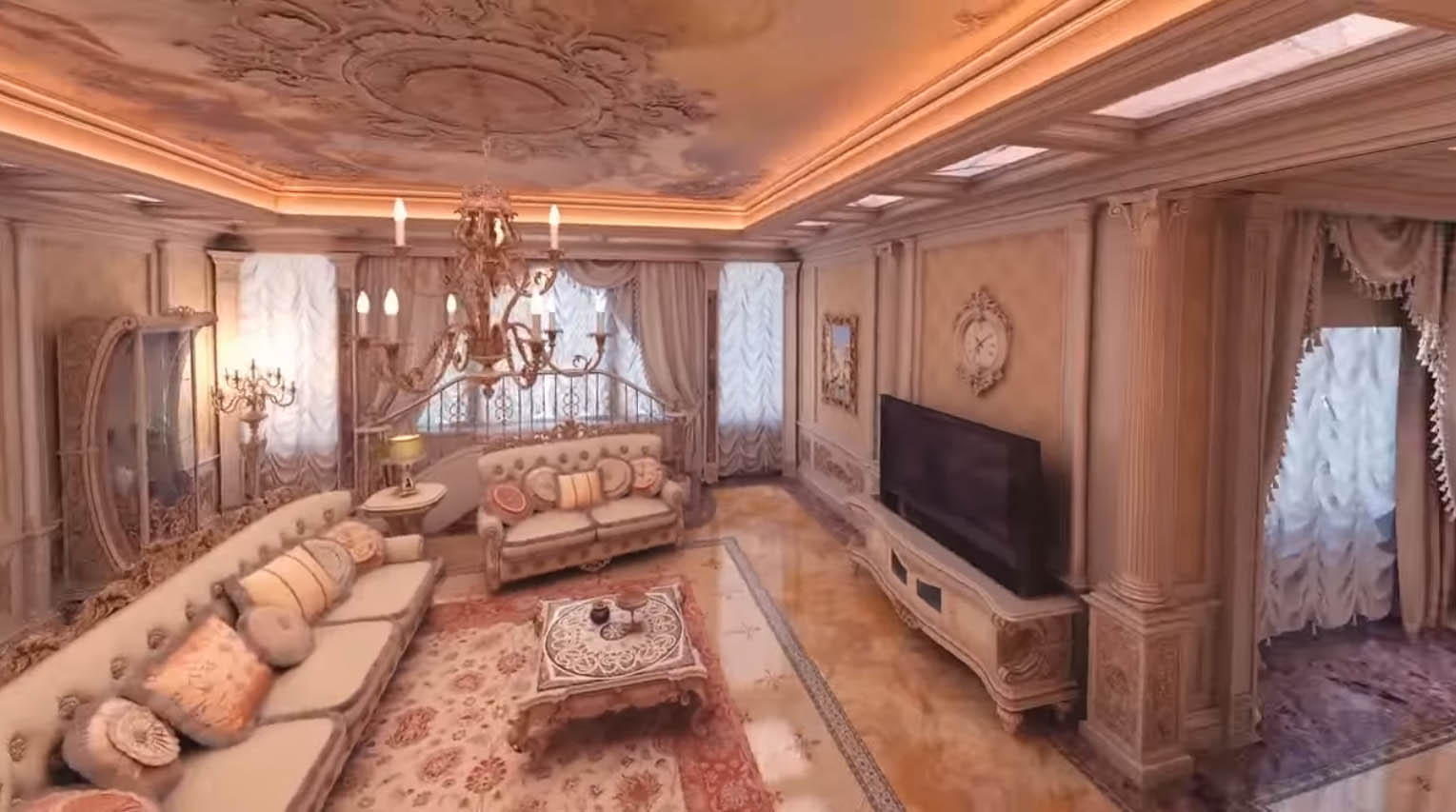 Видеоролик с дизайном просторной квартиры в классическом стиле