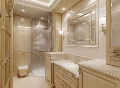 Классический стиль в светло-золотом интерьере ванной