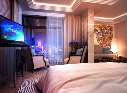 Фото просторной спальни с освещением