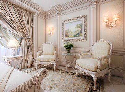 Дизайн спальни с портьерными шторами