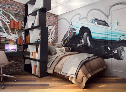 Интерьер в стиле лофт в детской комнате для мальчика-подростка