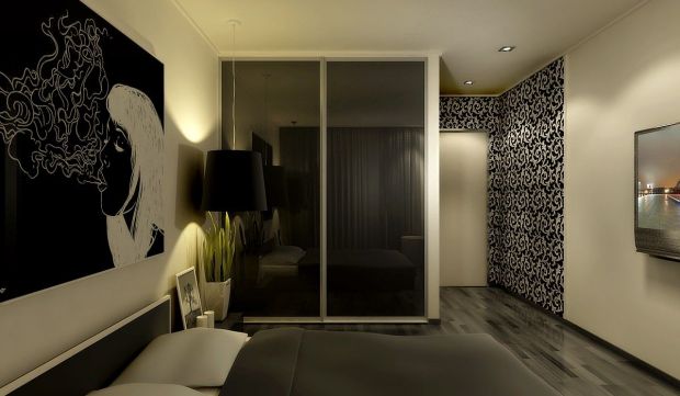 Черно-белый дизайн спальни
