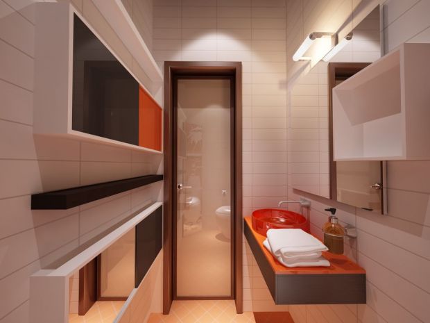 Красно-белый интерьер ванной