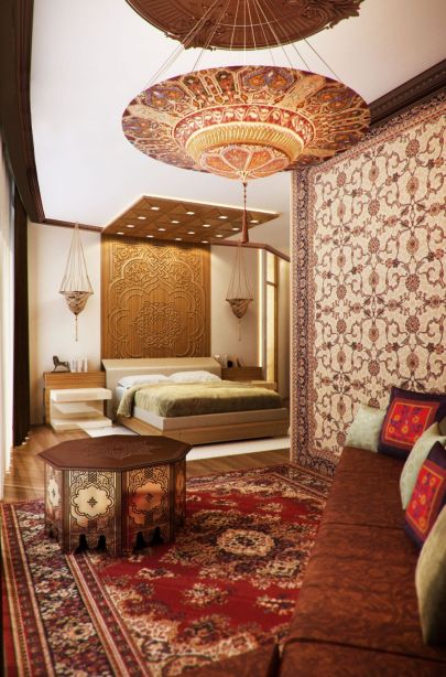 Фото интерьера спальни в арабских мотивах