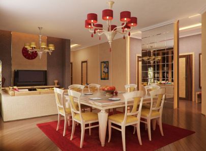 Кремово-коричневые оттенки в интерьере столовой и гостиной