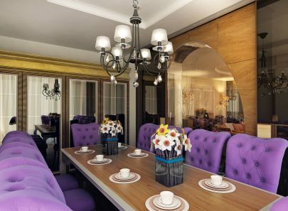Пурпурный интерьер столовой в квартире