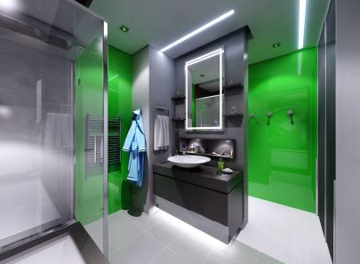 Серо-зеленые цвета в интерьере ванной комнаты
