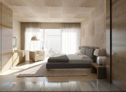Дизайн спальни с бежево-коричневым цветом отделки