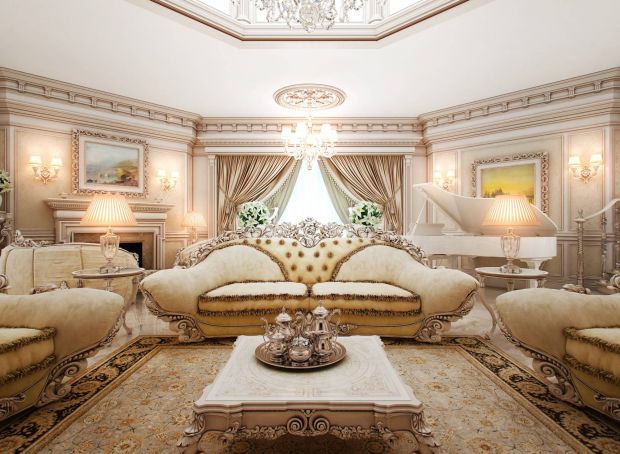 Классическая гостиная с пианино