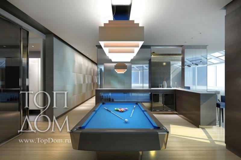 Интерьер гостиной и бильярдной