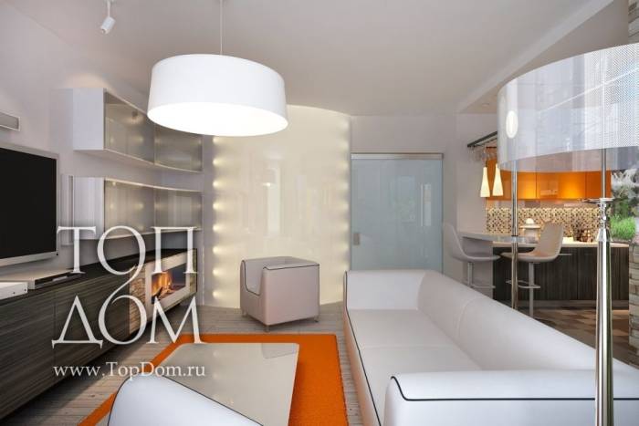 Гостиная с оранжевыми оттенками