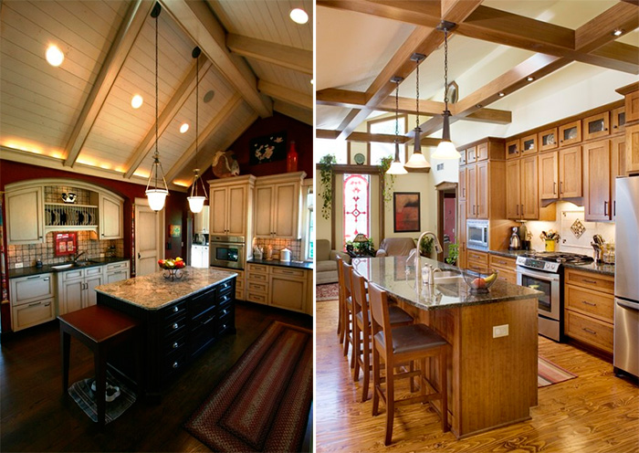 Балки на потолке в интерьере кухни