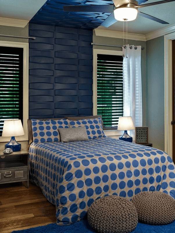 3D текстура индиго в спальне