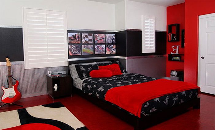 Красно-черный Интерьер комнаты для молодого человека