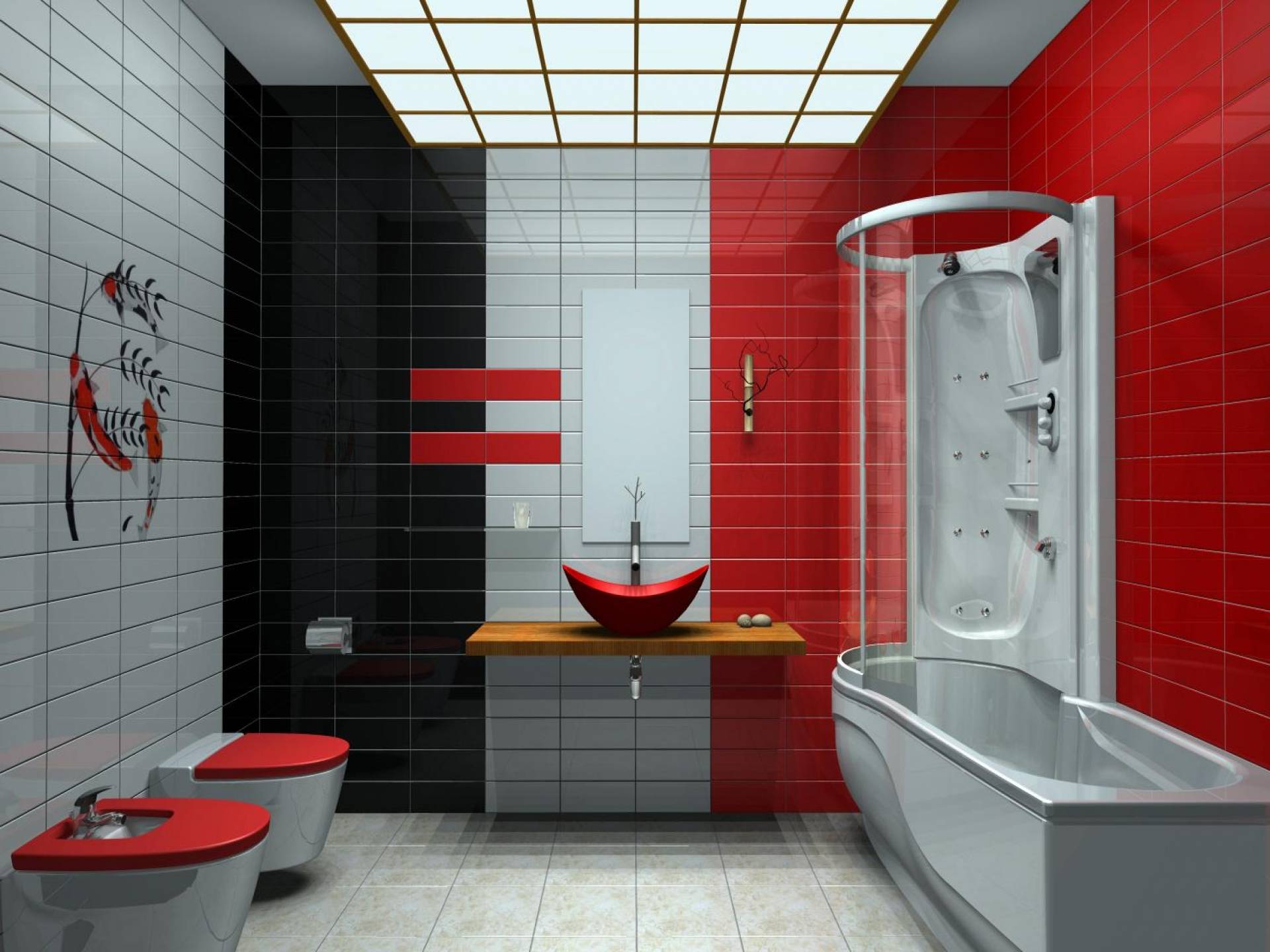 Дизайн красной ванной
