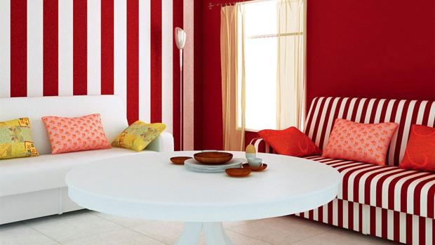 Элегантный интерьер гостиной в красном цвете