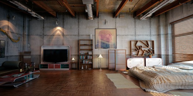 Интерьер лофт-спальни в квартире