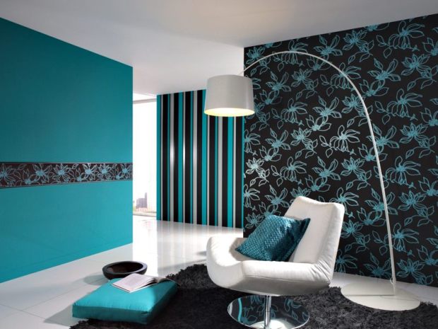 Красивое сочетание бирюзового и черного цвета в интерьере